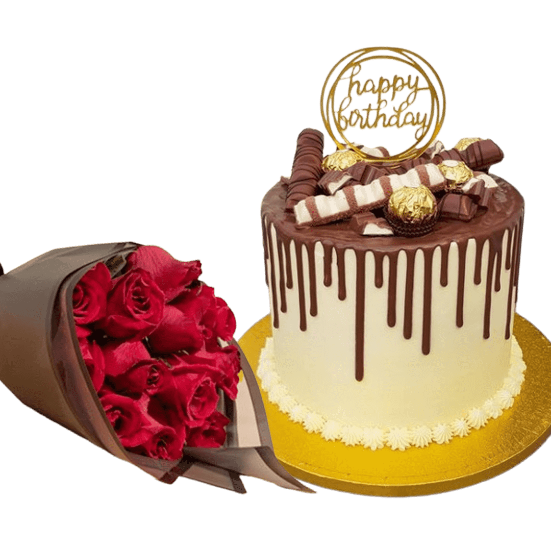 Chocolate Over Loaded Cake with 10Pcs Flower Bouquet Cake N Take