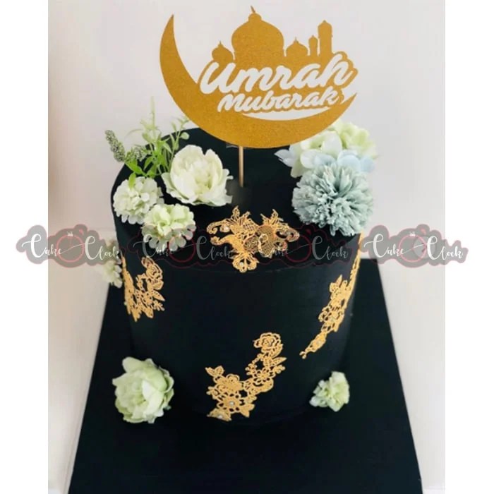 Umrah Mubarak Cake With Golden Topper Cake O Clock Best Customize