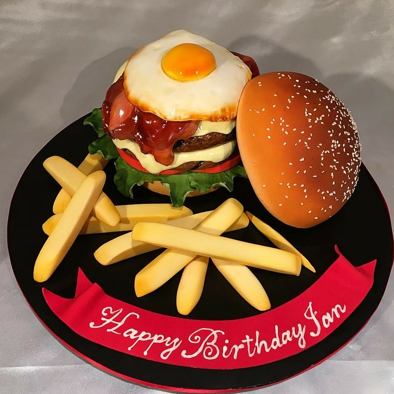 Junk Food Cake Gallery Pizza And Hamburger Cake Class Cakerschool