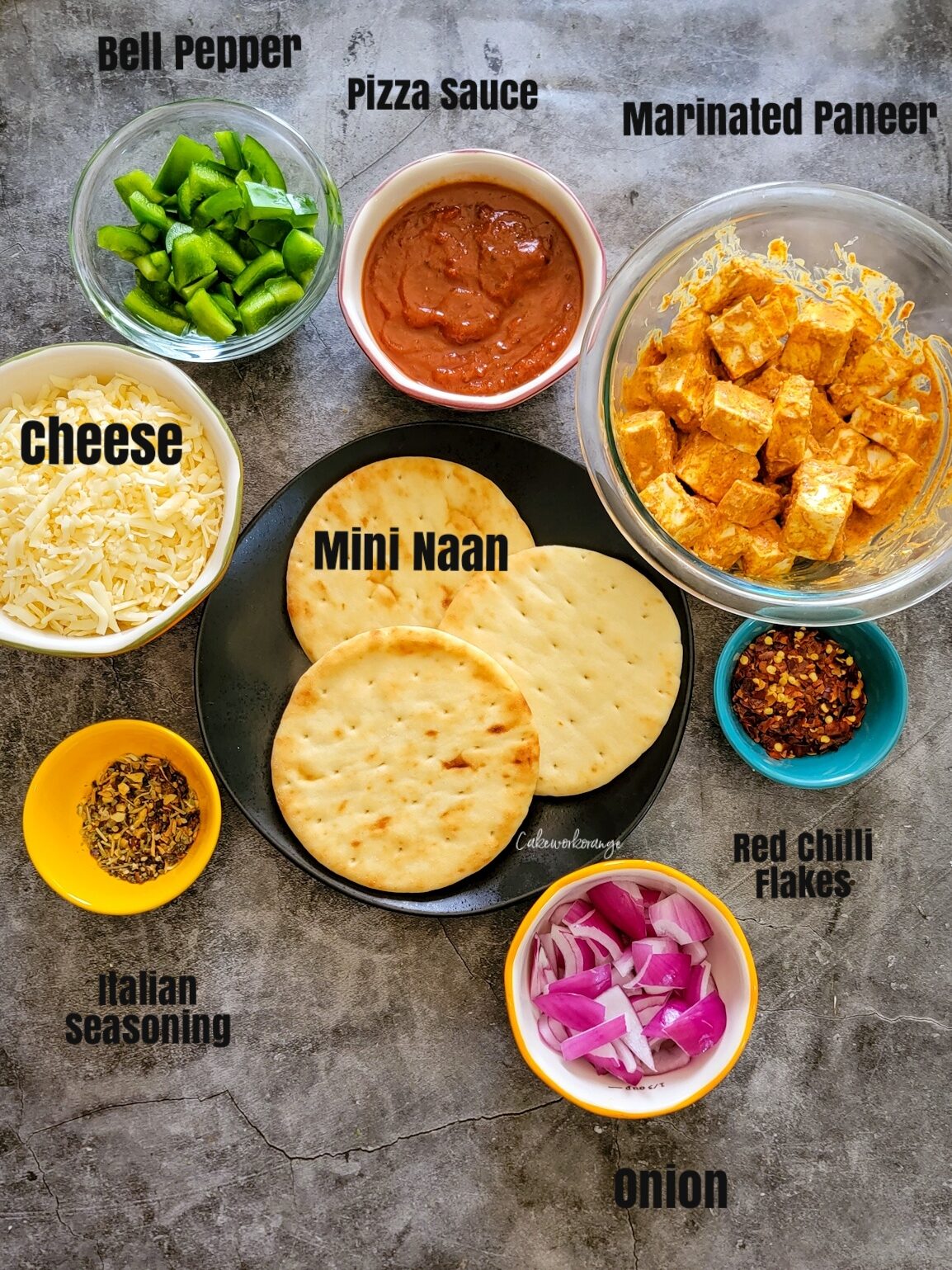 Air Fryer Paneer Naan Pizza CakeworkOrange