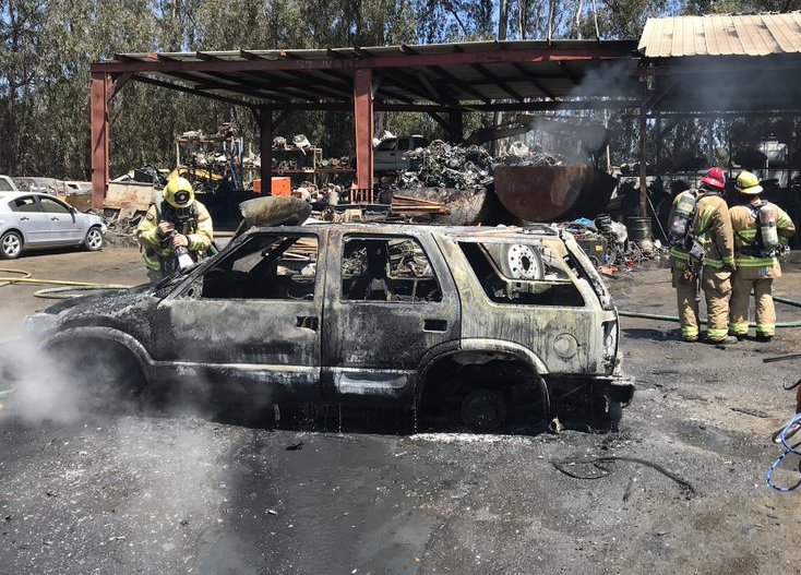 Fire at auto wrecking yard in rural Arroyo Grande
