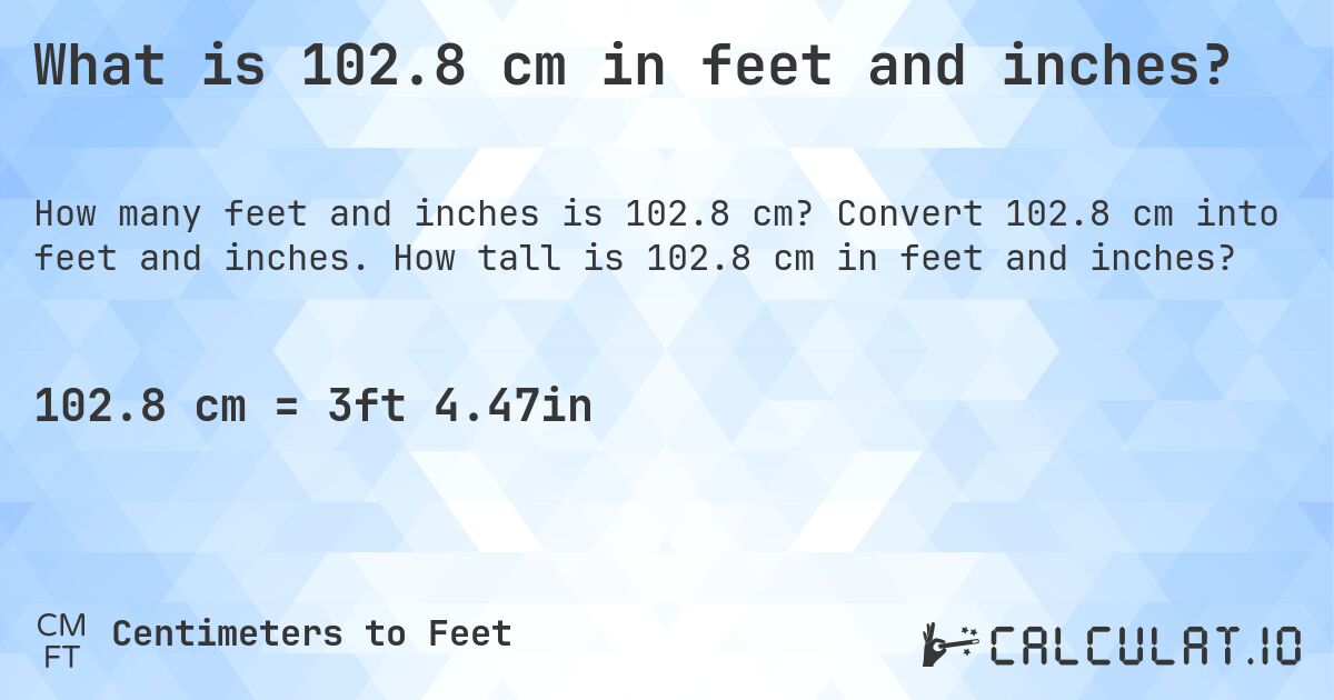102.8 cm in feet and inches Convert