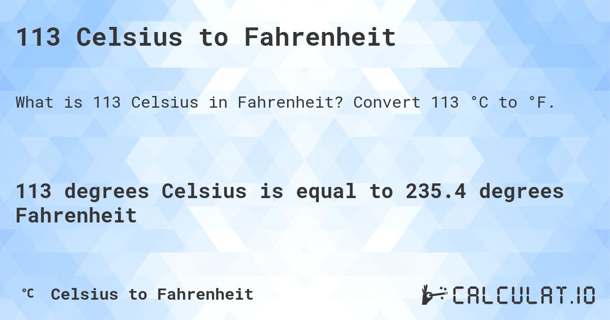 113 Celsius to Fahrenheit Convert