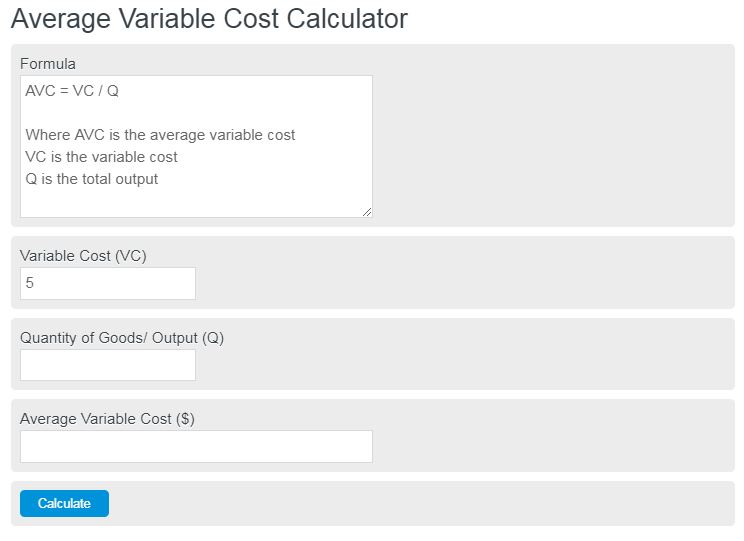 Average Variable Cost Calculator Calculator Academy