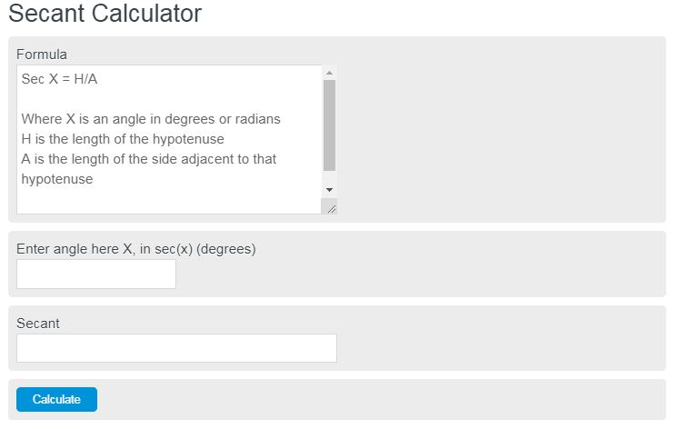 Secant Calculator Calculator Academy