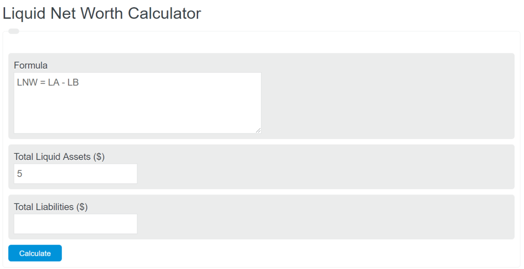 Liquid Net Worth Calculator Calculator Academy
