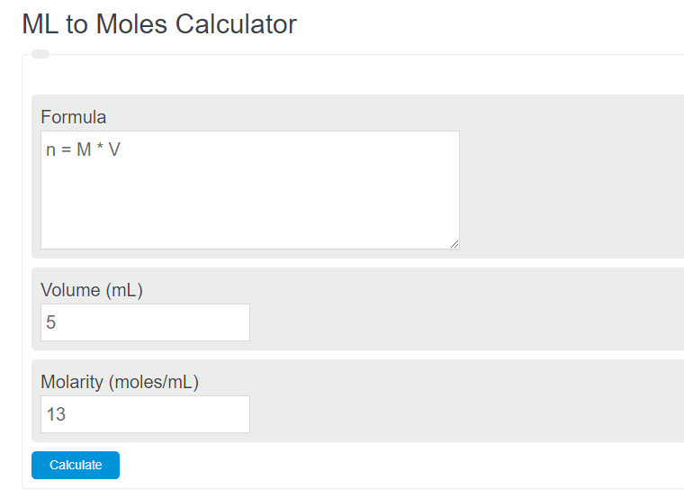 ML to Moles Calculator Calculator Academy