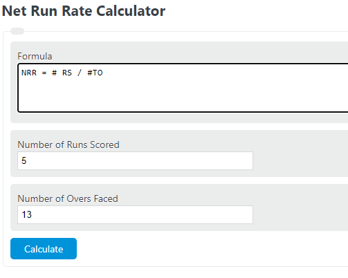 Net Run Rate Calculator Calculator Academy