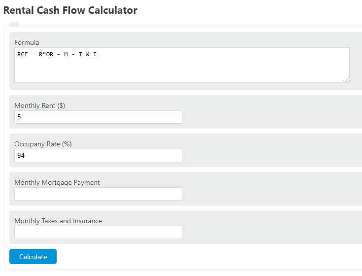 Rental Cash Flow Calculator Calculator Academy