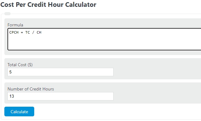 Cost Per Credit Hour Calculator Calculator Academy