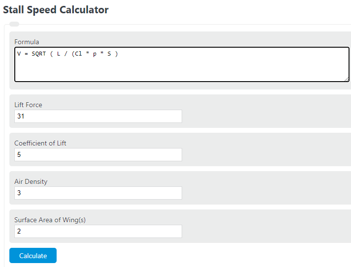 Stall Speed Calculator Calculator Academy
