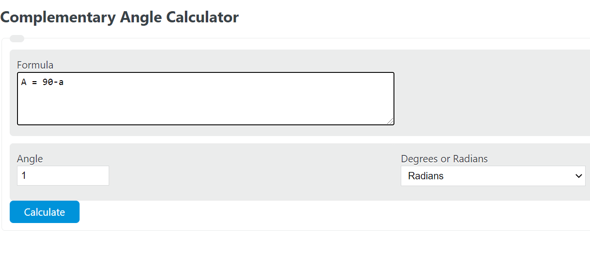 Complementary Angle Calculator Calculator Academy