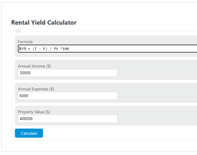 Rental Yield Calculator Calculator Academy