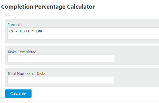 Completion Percentage Calculator Calculator Academy