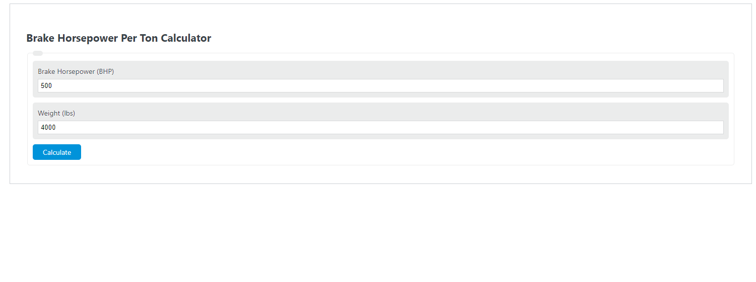 Brake Horsepower Per Ton Calculator Calculator Academy
