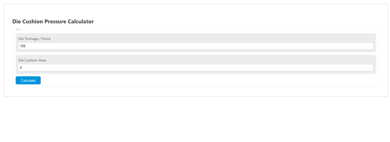 Die Cushion Pressure Calculator Calculator Academy