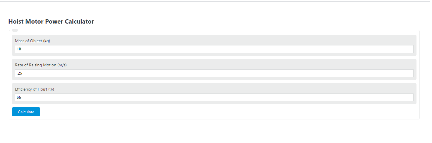 Hoist Motor Power Calculator Calculator Academy