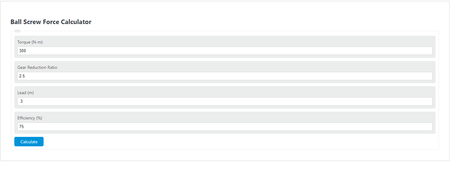 Ball Screw Force Calculator Calculator Academy