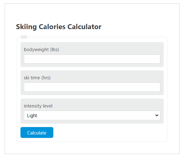 Skiing Calories Calculator Calculator Academy