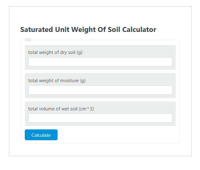 Saturated Unit Weight Of Soil Calculator Calculator Academy