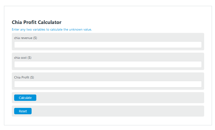 Chia Profit Calculator Calculator Academy
