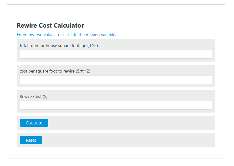 Rewire Cost Calculator Calculator Academy