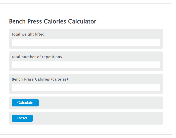Bench Press Calories Calculator Calculator Academy