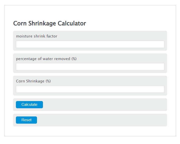 Corn Shrinkage Calculator Calculator Academy