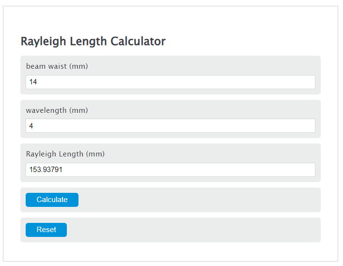 Rayleigh Length Calculator Calculator Academy