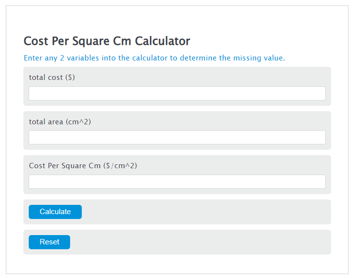 Cost Per Square Cm Calculator Calculator Academy