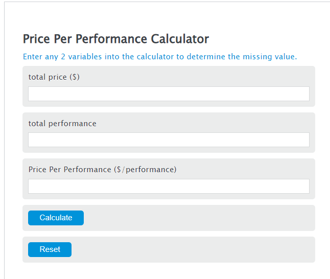 Price Per Performance Calculator Calculator Academy