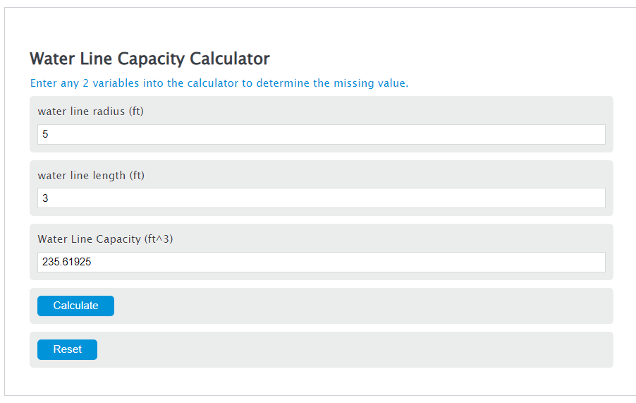Water Line Capacity Calculator Calculator Academy