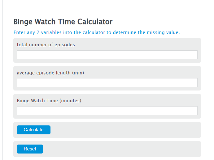 Binge Watch Time Calculator Calculator Academy