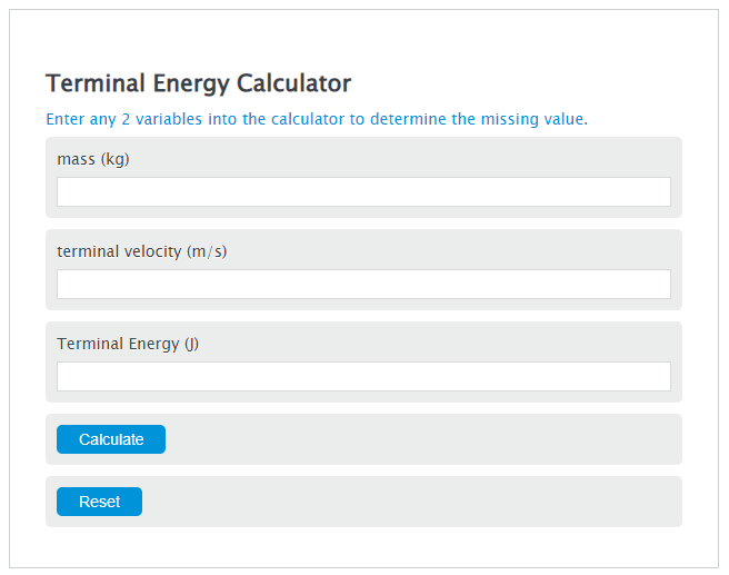 Terminal Energy Calculator Calculator Academy