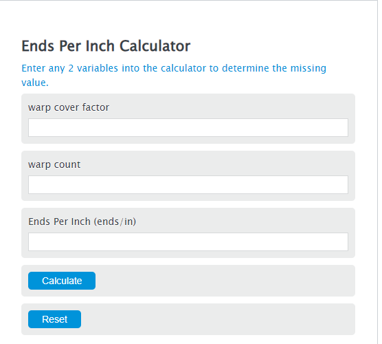 Ends Per Inch Calculator Calculator Academy