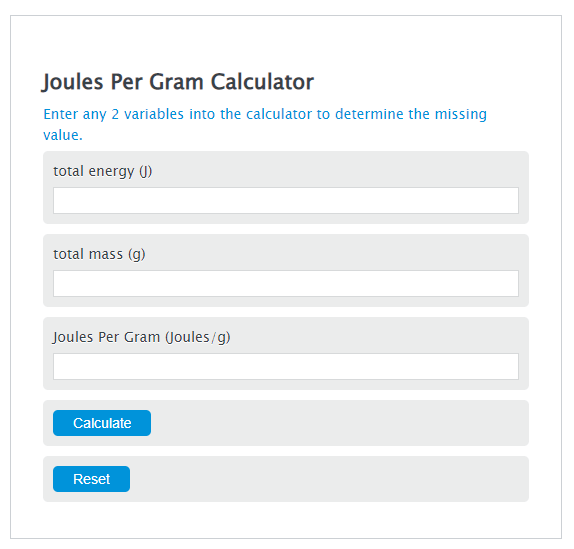Joules Per Gram Calculator Calculator Academy