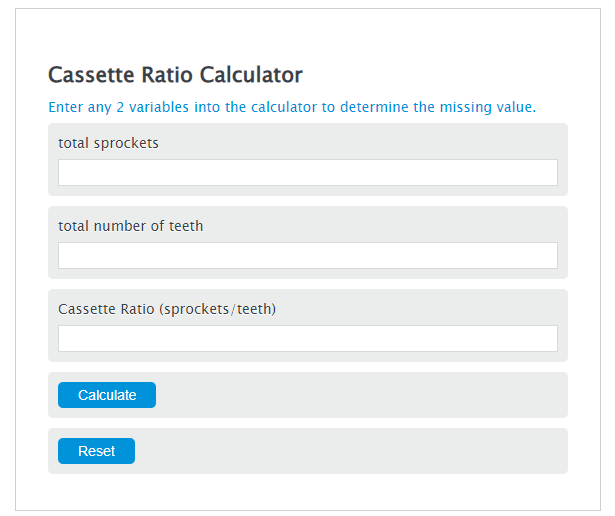 Cassette Ratio Calculator Calculator Academy