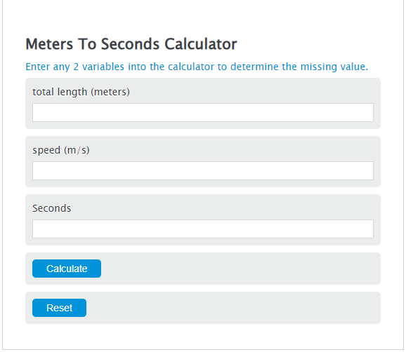 Meters To Seconds Calculator Calculator Academy