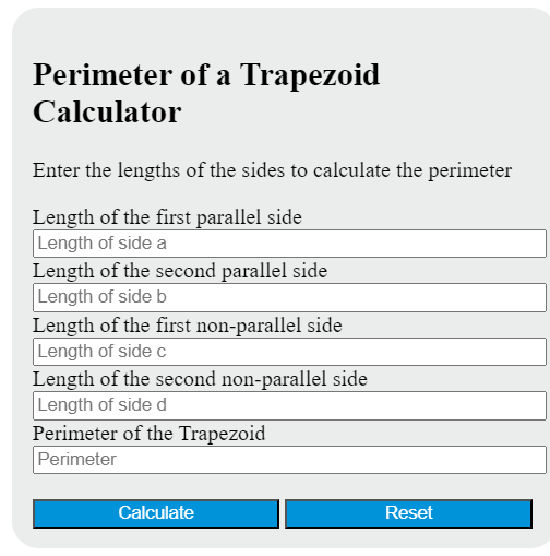 Perimeter Of A Trapezoid Calculator Calculator Academy