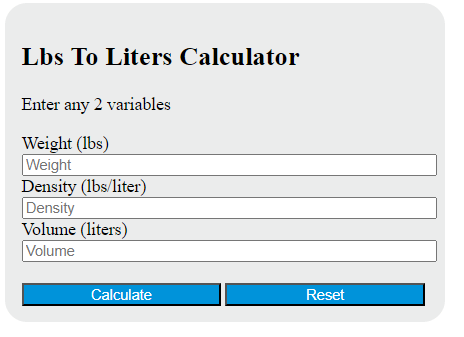 Lbs To Liters Calculator - Calculator Academy