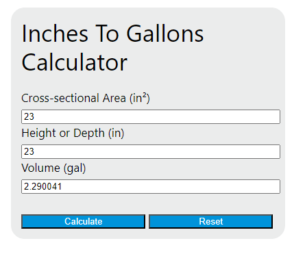 Inches To Gallons Calculator - Calculator Academy