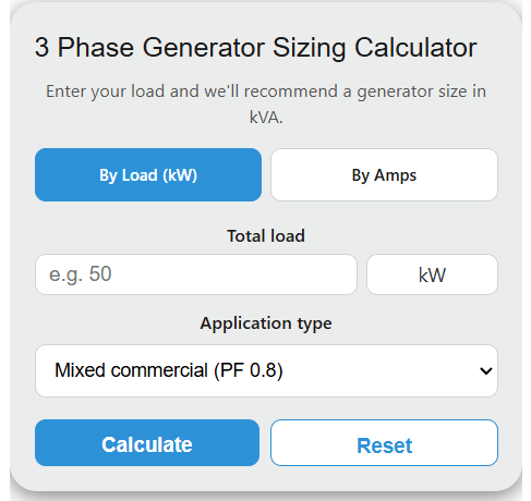 3 Phase Generator Sizing Calculator - Calculator Academy
