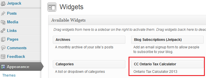 tax calculator WordPress widget CalculatorsCanada.ca