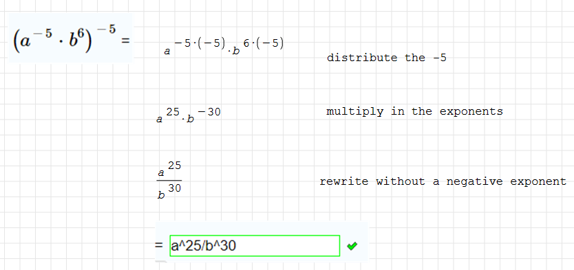 exponential expression using distributive property with