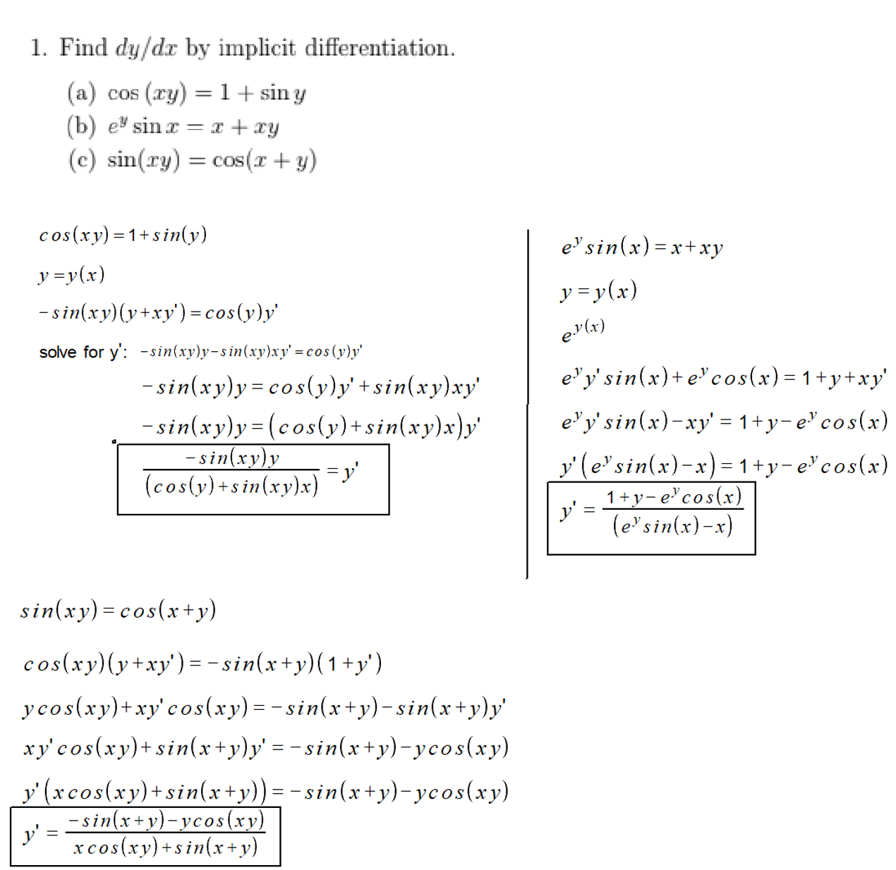 three examples of implicit derivatives Calculus Coaches