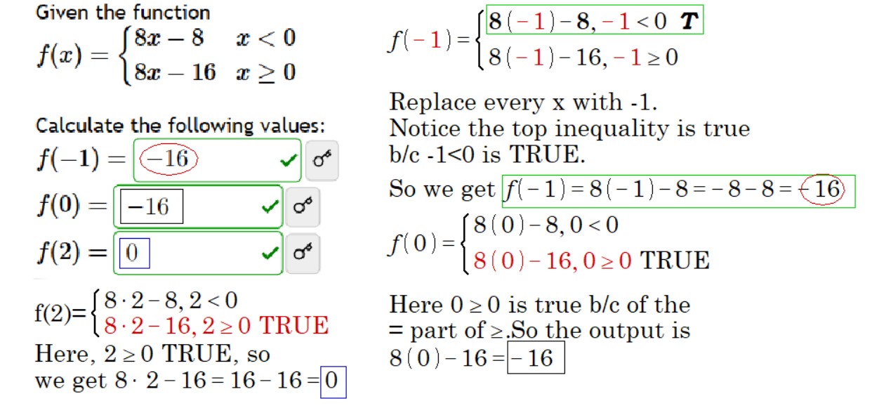 three examples of evaluating a piece-wise defined function | Calculus