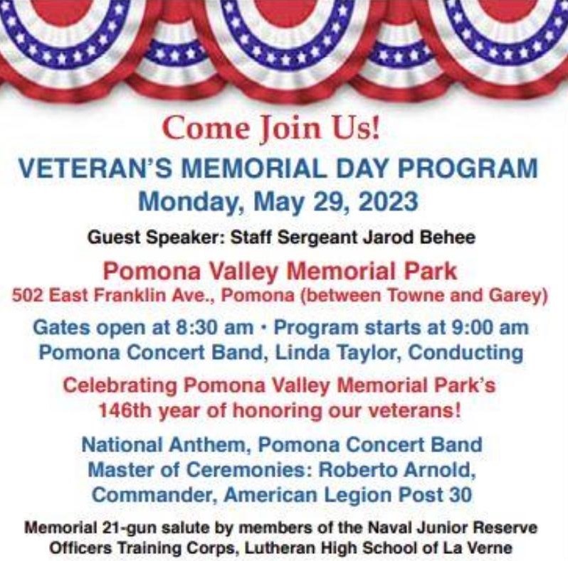 Veterans Memorial Day Program California American Legion