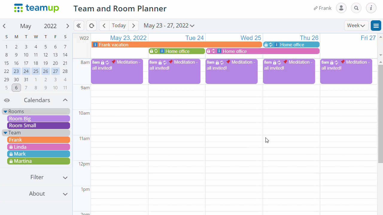 Make a room booking on Teamup
