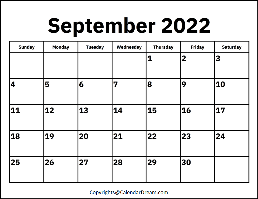 Blank September 2022 Calendar Printable Template [Pdf]