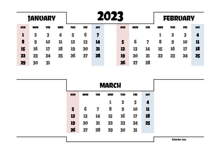 2023 march calendar sri lanka January February March 2023 Monthly Calendar Calendar Dream